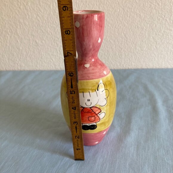 Ceramic Vase Hand Painted Whimsical Naive Cartoon Design Signed - Picture 6 of 6